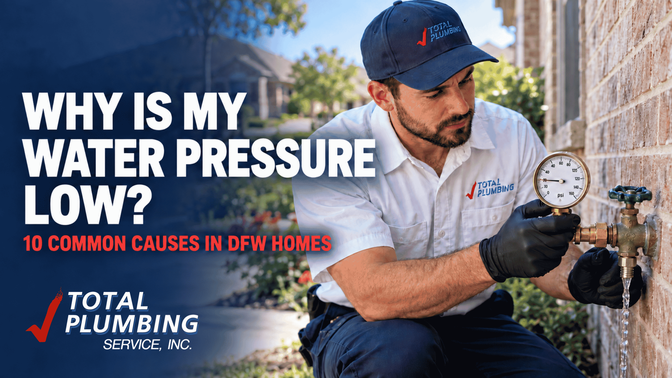 Total Plumbing Service Inc technician checking for low water pressure